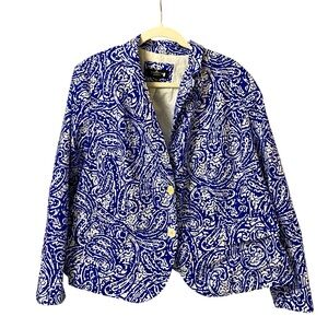 Talbots blue white batik paisley print light career office blazer size 20W